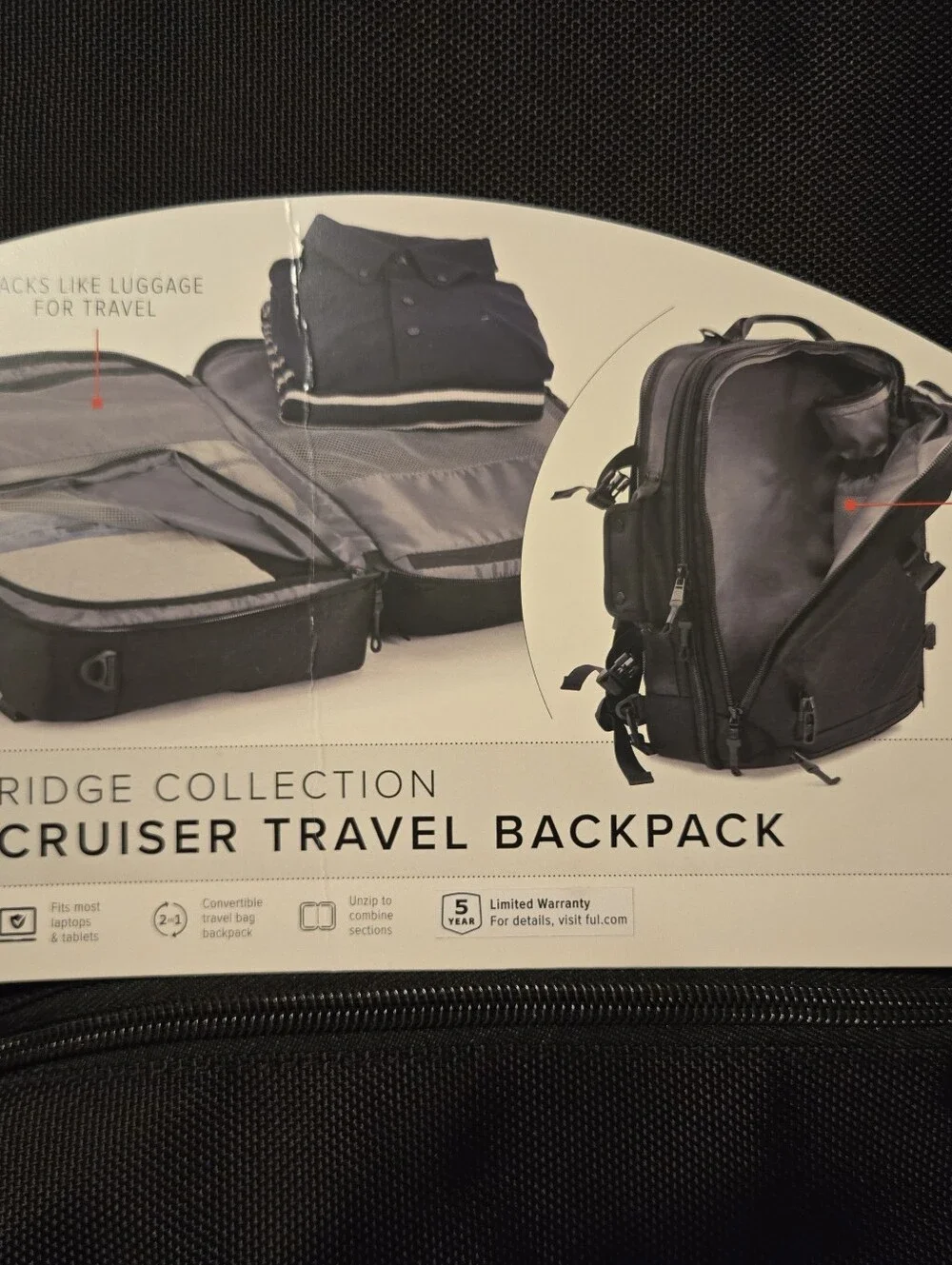NWT Ful Ridge Collection Cruiser Travel Backpack Laptop Bag Black